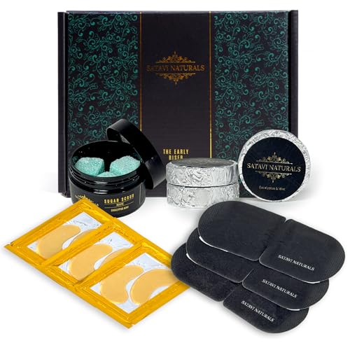 The Early Riser Self Care Kit – Includes Steam Eye Mask, Aromatherapy Shower Steamers, 24K Gold Eye Masks, Eucalyptus Mint Sugar Scrub – Morning Relaxation & Self Care Gifts for Women