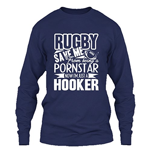 Addblack Rugby Tshirt Design - Rugby Save Me from Being A Pornstar T Shirt Long Sleeve (S,Navy)