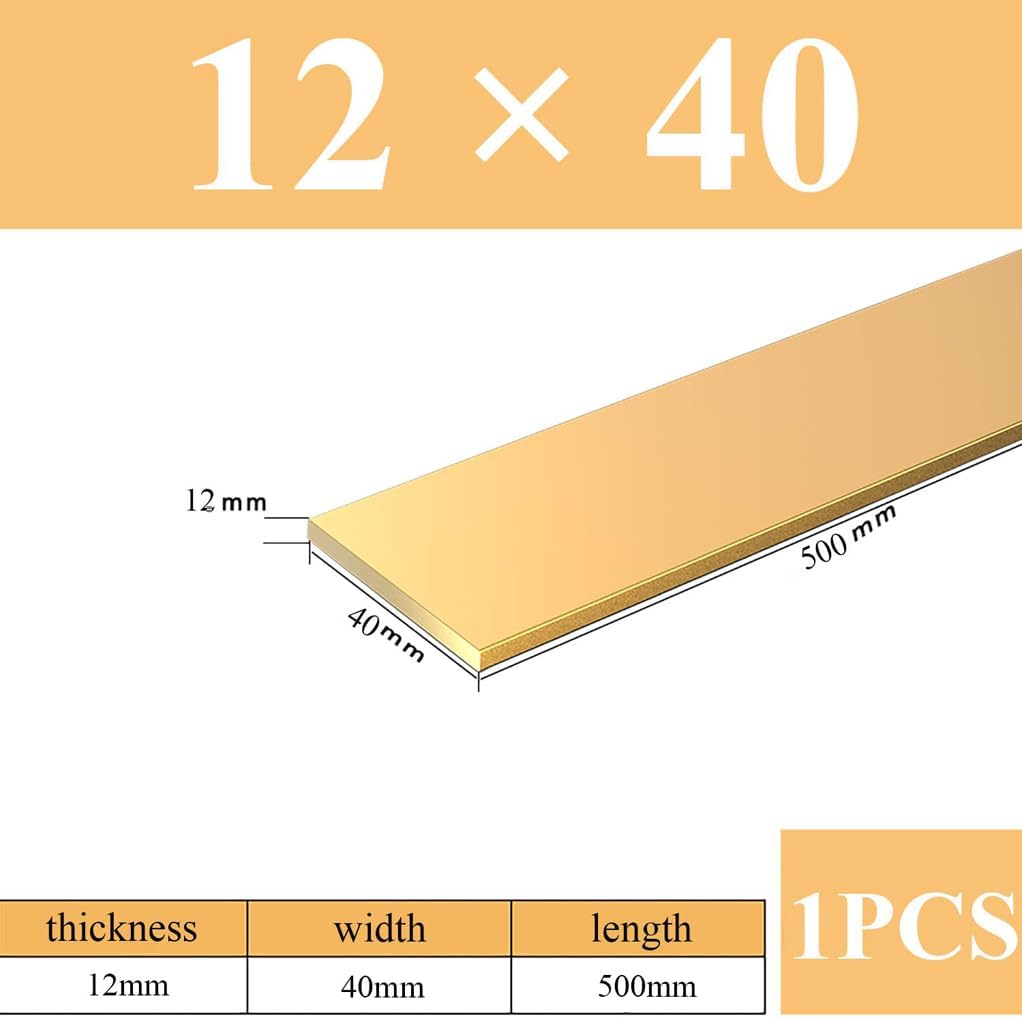 MRYBD Brass Flat Bar Stock Blank, 12Mm Thickness X40/45/50Mm Width X 500Mm Length Solid Plates Mill Stock Strip Solid Brass Rectangular Sheet for Knife Making