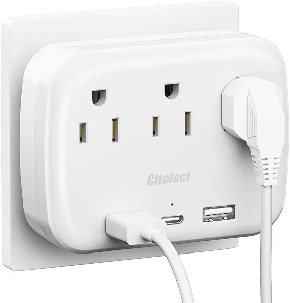 Citelect 3 Outlet Extender Multi Plug Wall Outlets, Surge Protector, Wall Plug Splitter with 3 AC Outlets & 3 USB Ports (2 USB-A + 1 USB-C), Plug Adapter for Home/Office/Hotel/Travel, White(1 Pack)