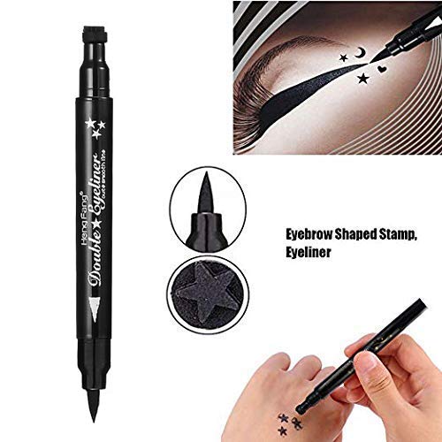 Fatuxz Double-Headed Liquid Eyeliner Pen Stamp Super Slim Gel Felt Tip High Pigment Black Waterproof Smudgeproof Long Lasting Tattoo Makeup Tool(Heart/Moon/Flower/Star Shape Stamp Pen, 4 Styles/Set) #TOP4