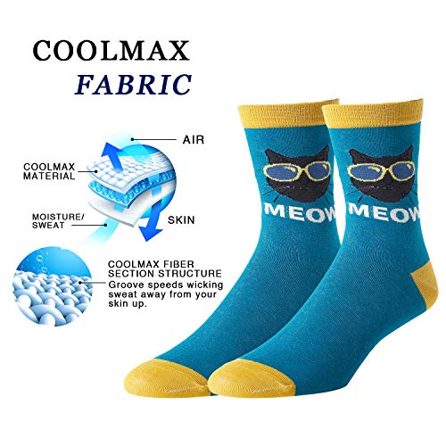 Mens Crew Socks Crazy Funny Novelty Patterned Dress Socks Funky Fun Cool Colorful Printed Design Cotton Calf High Socks Boys (5 Pack-Glass Cat) #TOP5