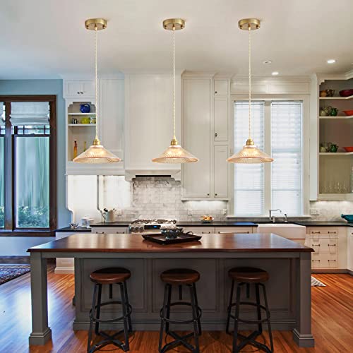 Glod Pendant Light Fixture For Kitchen Island, Modern Hanging Lamp For Dinning Room, Adjustable Hanging Lights With Glass Shade For Bedroom Hallway Bar Shop, Brushed Brass Finish.… #TOP1