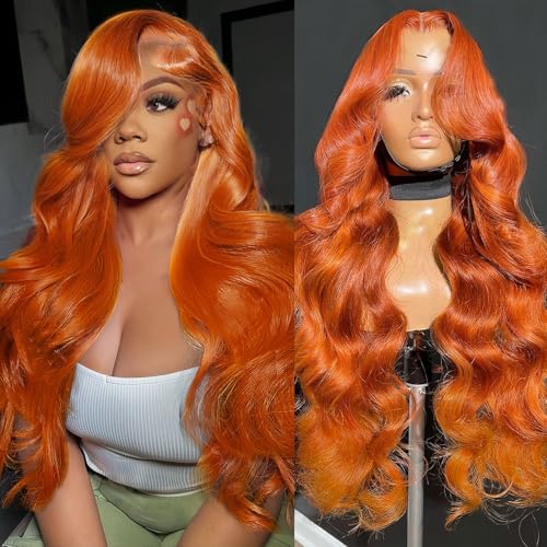 Ruaswey 28 Inch Ginger Wig Human Hair Body Wave Lace Front Wigs Human Hair