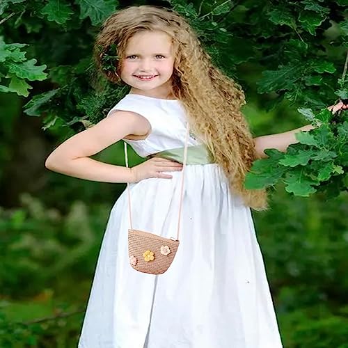 JAHEMU Mädchentaschen Blumen Stroh Tasche mit Reißverschluss Strohtasche Crossbody bag Stroh Umhängetasche für den Urlaub Reise Outdoor Aktivitäten