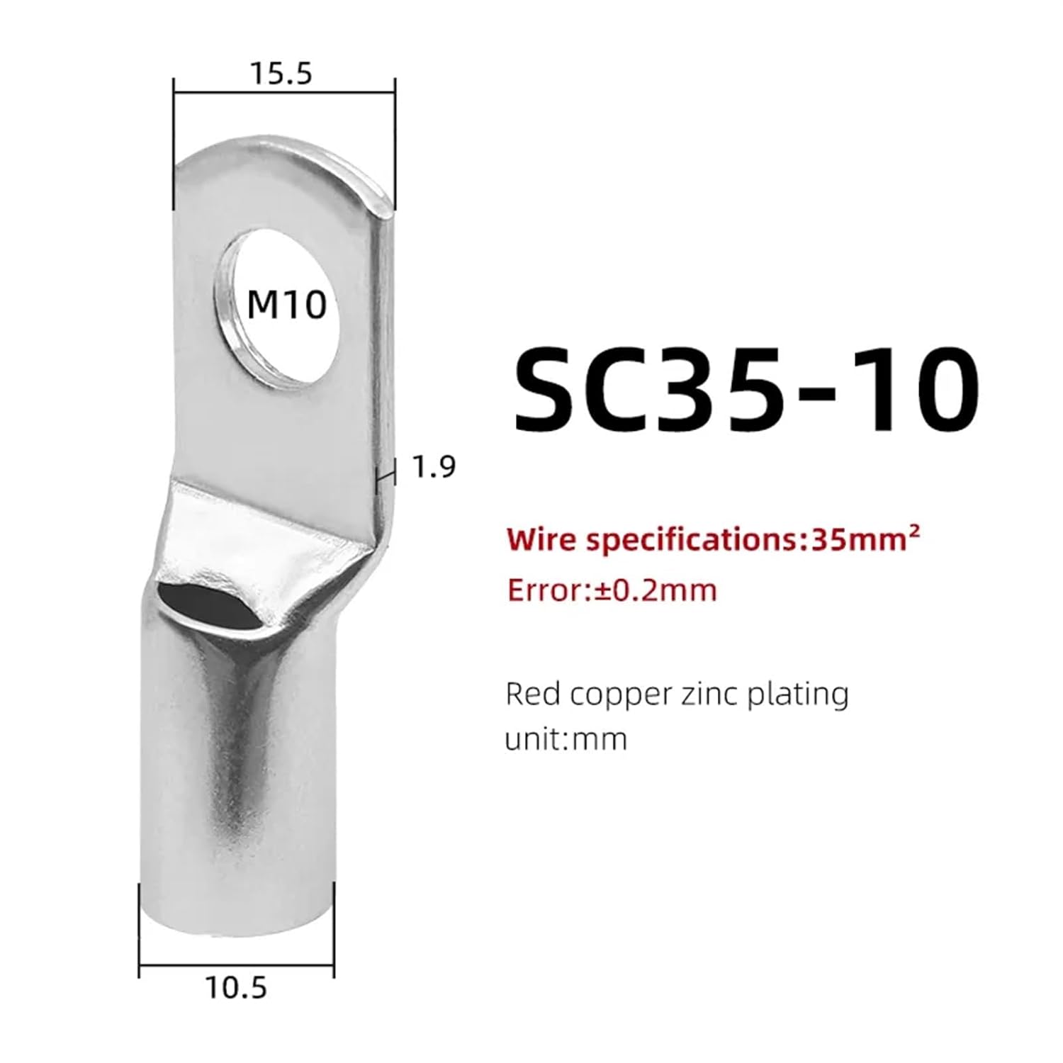 LVTFCO 10PCS SC Type Wire Lug Terminal SC16 SC25 SC35 16-35 Mm² Cable Lug Wire Connector Electrical Lug 6-2AWG (Color : SC35-10, Size : 50PCS)