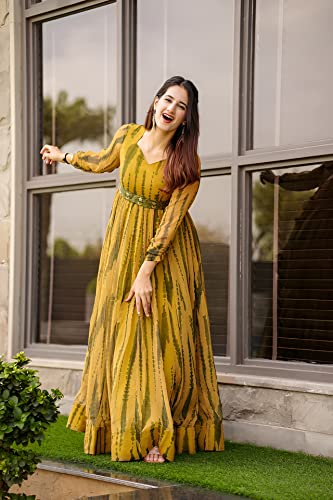 Image of Women's Grey Digital Printed Fox Georgette with Anarkali Cotton Kurtis and Kurta Set for Women Unique Geometric Print Casual Wear Full Length Gown Dress for Women