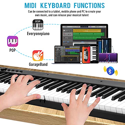 88 Key Foldable Digital Piano Keyboard,Full Size Semi Weighted Keys Bluetooth Keyboard Portable Electronic Piano With Pedal, Piano Bag,Charger,Bluetooth Midi,Music Stand For All Ages #TOP2