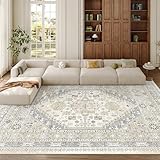 zesthome 8x10 Area Rugs for Living Room,Non-Slip Backing Washable Rugs,Vintage Large Area Rug，Stain Resistant Home Decor Rug (Beige,8'x10')