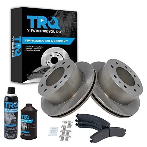 Image of TRQ Rear Brake Pad & Rotor Kit Semi-Metallic Compatible with 2011-2019 Chevrolet Silverado 2500 HD Silverado 3500 HD 2016-2019 Suburban 3500 HD GMC Sierra 2500 HD Sierra 3500 HD