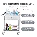 VEVOR Medical Trolley, Dual-Tier Stainless Steel Trolley with a 220 lbs Load Limit, Equipped with Quiet 360° Casters and a Drawer, Ideal for Laboratories, Clinics, Kitchens, and Salons