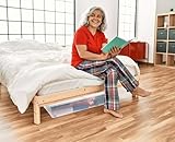 LIVINJA Unterbettbox mit Rollen, 2er Set Unterbett Aufbewahrungsbox, 78 x 38 x 16 cm (32 Liter) - Geteilter Deckel, Clip-Verschlüsse, Transparent, Hergestellt in der EU