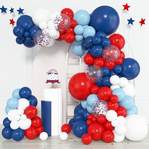 Amandir 153pcs Red White and Blue Balloons Arch Garland Kit Different Sizes 18 12 10 5 inch Latex Confetti 4th of July Balloon for Patriotic Nautical Baseball Independence Party Decorations