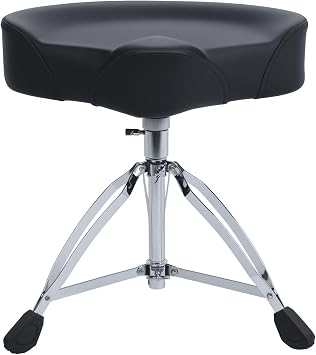 Drum Throne Drum Seat Heavy Duty Drum Widened Drum Seat Throne Height Adjustable Motorcycle Style Drum Stool Rotatable Swivel Padded Double-Braced Drummer Chair for Drummers, Adult Black