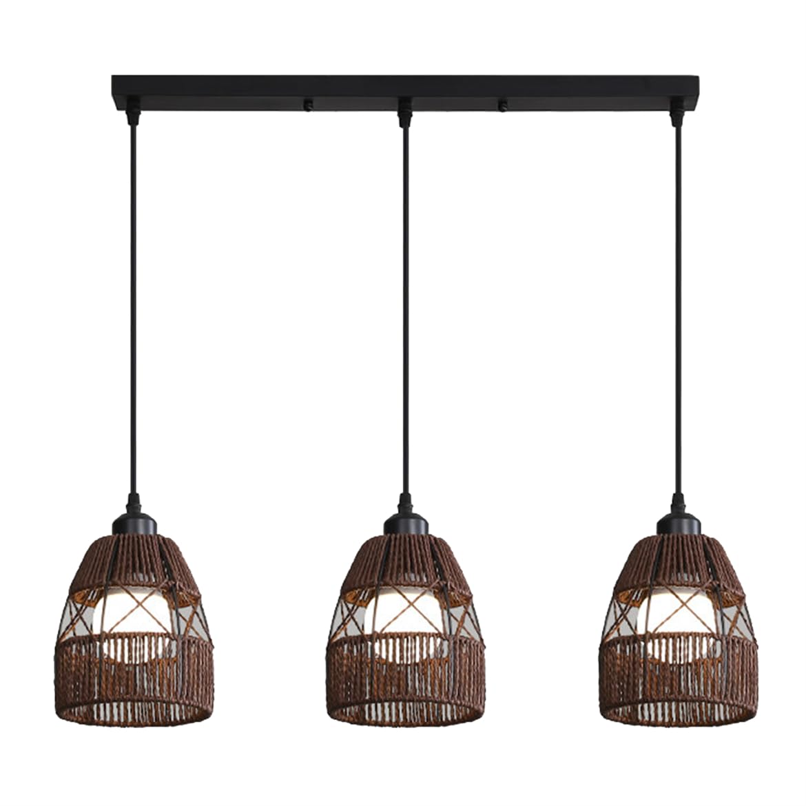 LQZCXMF Vintage Hemp Rope Dining Room Pendant Light Small Chandelier Unique Wabi-sabi Lantern Illumination E26 Light Fixtures Modern Kitchen Island Lights for Bedroom Living Dining Room, E26 Bulb