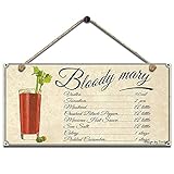 Bloody Mary - Letrero decorativo para pared, diseño de receta de cóctel, aspecto vintage, 12,7 x 25,4 cm, para casa, cocina, baño, granja, jardín, garaje, citas inspiradoras