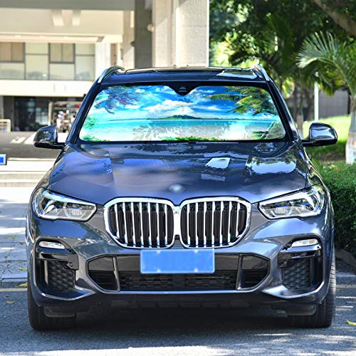 Summer Tropical Palm Trees Car Windshield Sun Shade Forest Beach Sky Sunshade Blocks Uv Rays Protector Keep Your Vehicle Cool Sun Shield Visor Cover Foldable For Car Truck Suv M #TOP1