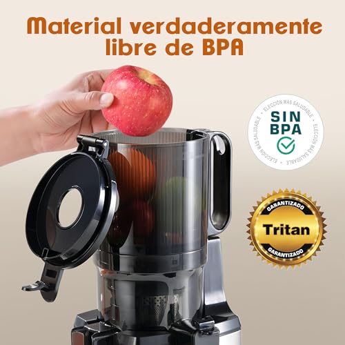 Exprimidor masticable lento fretta, tanque de alimentación grande de 135 mm, adecuado para frutas y verduras enteras, exprimidor automático fácil de limpiar, sin bpa, 250 vatios, acero inoxidable - imagen 4