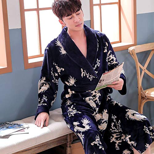 EQCETPF Men's Bathrobe - Mens Dressing Gown Robes Autumn Winter Chinese Dragon Printing Flannel Warm Bathrobe Sleepwear Fashion Casual Thick Pijamas Loungewear Homewear,Blue,XL EQCETPF Men's Bathrobe - Mens Dressing Gown Robes Autumn Winter Chinese Dragon Printing Flannel Warm Bathrobe Sleepwear Fashion Casual Thick Pijamas Loungewear Homewear,Blue,XL