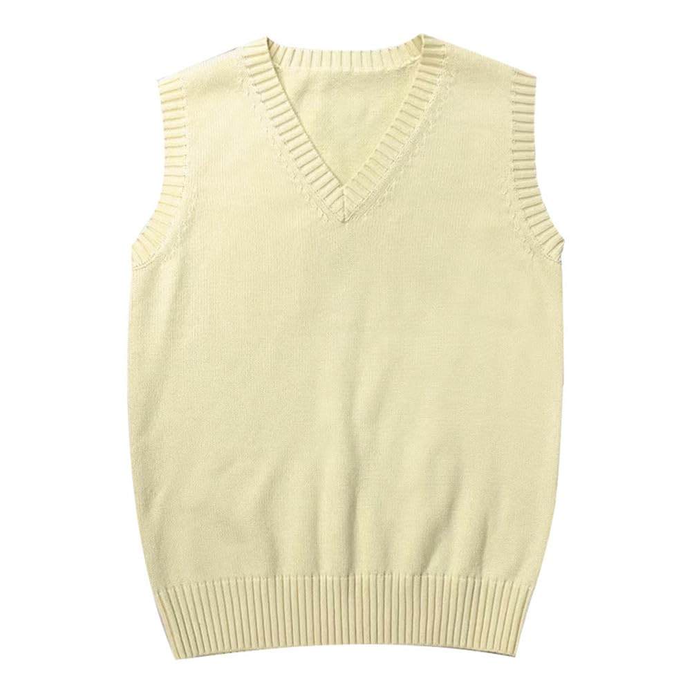 Men Women Knitted Cotton V-Neck Vest JK Uniform Pullover Sleeveless Sweater School Cardigan