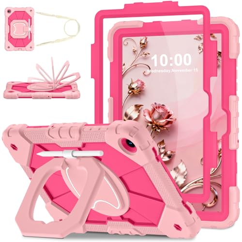 Image of WESOROL Case for Galaxy Tab A11 Plus /A9 Plus 11 Inch,Shockproof Cover for Samsung Tablet A11+ /A9+ Case with Screen Protector 360 Rotating Stand Pencil Holder Shoulder Strap,Rose Gold Pink