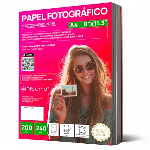 Papier photo A4 brillant 240g pour imprimante jet d'encre 200 feuilles OFITURIA