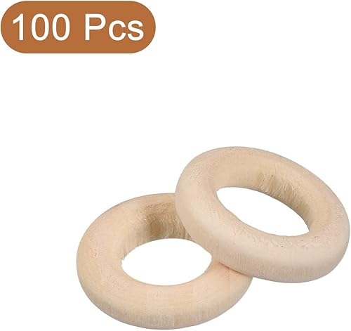 Miniatura 3 de uxcell 100 anillos de madera natural de 0.591 in (0.6 pulgadas), círculos de madera lisa sin terminar de 0.157 in de grosor para manualidades,