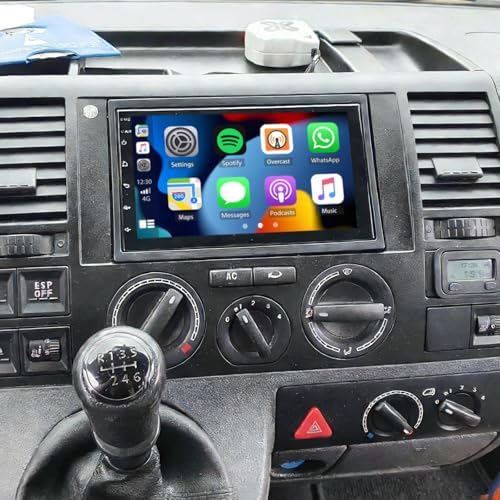 7 Inch Android 15 Car Stereo for VW Transporter T5 2003-2009 2 Din Car Radio with Wireless CarPlay & Android Auto 2GB RAM 64GB ROM Bluetooth Radio w/Touchscreen GPS Navi FM RDS EQ SWC Backup Camera