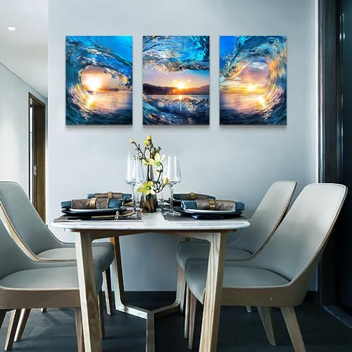 Lapremoly Large Canvas Wall Art for Living Room, Bedroom, Office - Sunrise Ocean Waves Wall Paintings - Ready To Hang - Modern Bathroom Home Decoration
