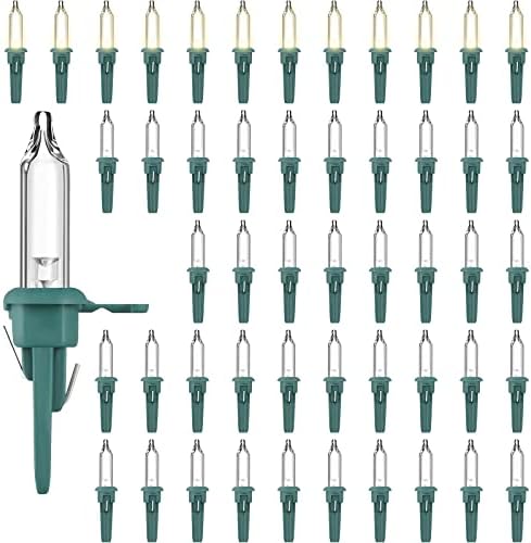 Riakrum 50 Pcs Christmas Replacement Mini Light Bulb 3 Volt 0.06 Watt Christmas Tree LED Light Bulbs Warm White Xmas Lights with Green Base for Party Holiday Indoor Outdoor Supplies