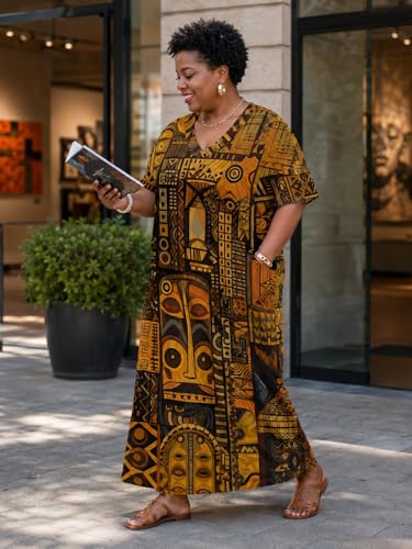 Image of SUZONANA Plus Size Dresses for Curvy Women African Print American Dress Summer Outfits Casual Loose with Pocket