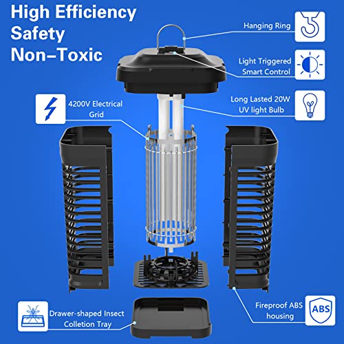 Image of Topwowe Bug Zapper, 4300V 20W AoliGer Electric Outdoor Indoor Mosquito Killer Mosquito Trap Fly Zapper Insect Killer with Light Sensor, 2300 Sq.Ft Coverage