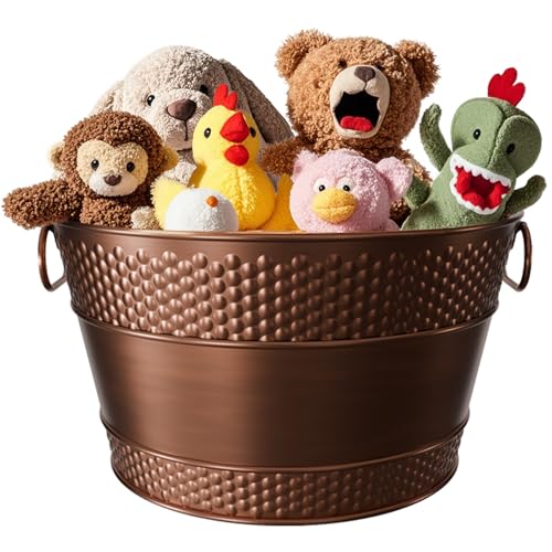 BluPup Indestructible Metal Dog Toy Bin: Pet Toy Box Storage Basket for Living Room Area Beautiful Design and Perfect Size 15-Quart (1 Pack Round)