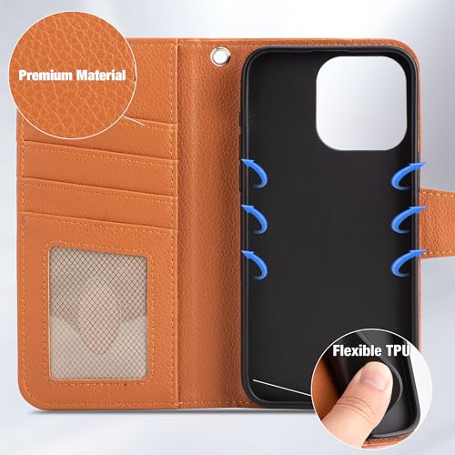 Arae Compatible with iPhone 15 Pro Max Case with Card Holder and Wrist Strap Wallet Flip Cover for iPhone 15 Pro Max 6.7 inch Men RFID Blocking Wristlet Kickstand,Light Brown by Arae - Used condition - Image 6