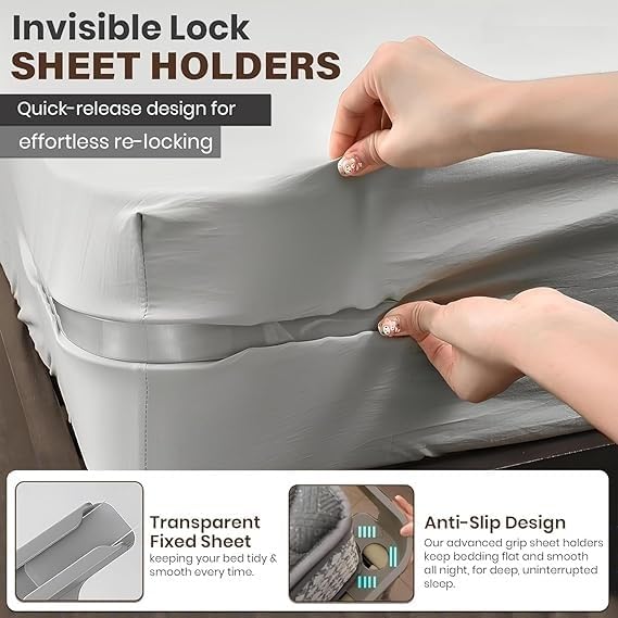 Dhamee Bedsheet Holder with Lock Strips β Sheet Tucker Tool for Corners, Strong Gripper Straps, Fits All Mattresses, No Slip, Bed Sheet Fastener Clips for Tight & Wrinkle-Free Bed 2