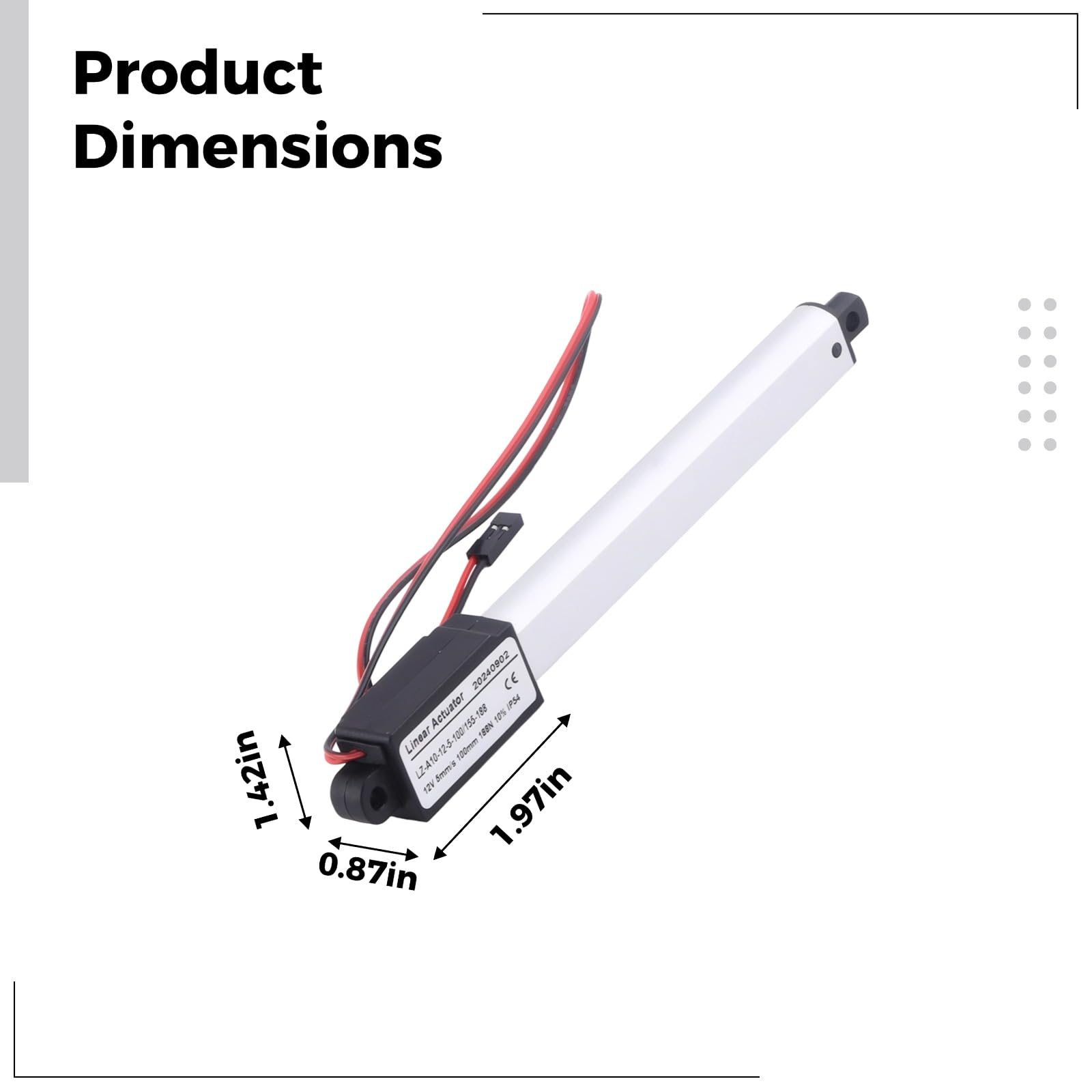 Micro actionneur linéaire 12 V, Course 150 mm, Force 20 N, Vitesse 30 mm/s, Mini actionneur électrique avec Aile, pour Fauteuil inclinable, canapé, lit, certifié CE, 2,2 x 3,6 x 5 cm
