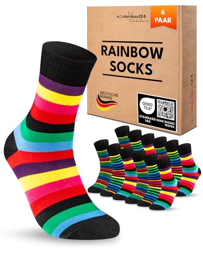Damen Socken Ringel Bunt Geringelt Baumwolle Komfortbund ohne Naht 6 Paar 39-42