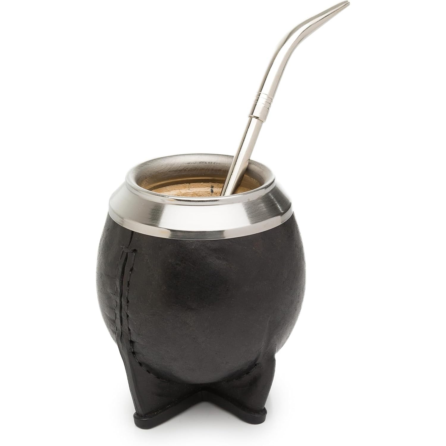 Yerba Mate Gourd Set with Stainless Steel Straw | Handmade Leather Yerba Mate Cup and Bombilla Set from Argentina - Beach Essentials - Idea for Gifts | Travel Cup Mate