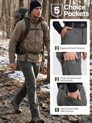 Image of FREE SOLDIER Men's Outdoor Softshell Fleece Lined Cargo Pants Snow Ski Hiking Pants with Belt