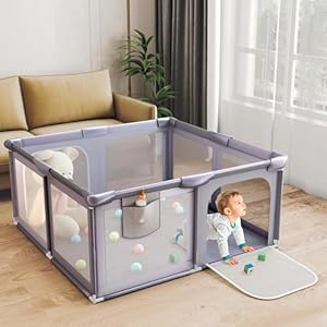 Baby Playpen, 50×50 Inch Play Yard for Babies and Toddlers, Indoor & Outdoor Baby Gate Play Pen with Soft Breathable Mesh, Safety Kids Fence Playard Area (Grey)