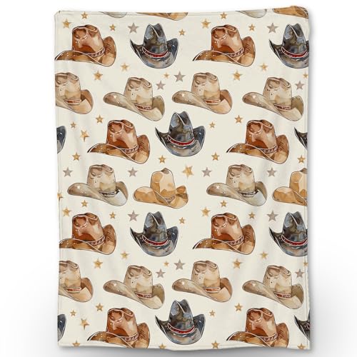 Image of Ti Caldi Colorful Cowboy Hat Blanket | Soft Warm Fuzzy Lightweight Watercolor Art Flannel Throw Blanket Perfect for Couch, Bed, Travel & Outdoor Use, Cozy Blankets for Adults Women Men 60×50 in