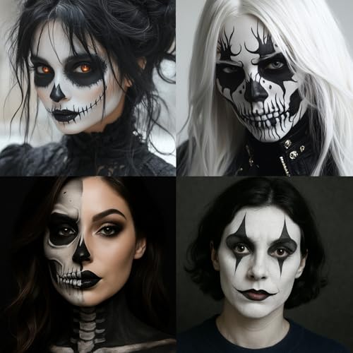 Image of BADCOLOR 3PCS Black White Grey Face Body Paint Stick Makeup for Skull Skeleton Goth Mime SFX Cosplay & Dress Up, Full-Coverage Halloween Facepaint Makeup Kit