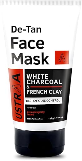 Ustraa De-Tan Face Mask – Oily Skin – 125 g – Tan & Pollution removing wash-off face mask for men, with highest grade White Charcoal & French Clay…