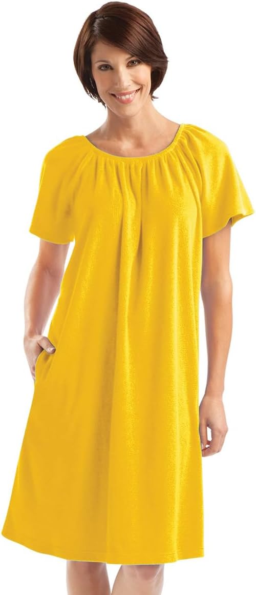 Collections Etc Women's Solid Color Terry Cotton Summer Dress with Side Pockets