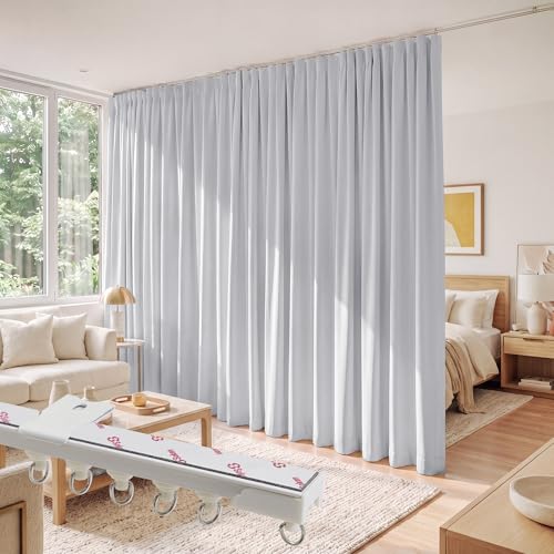 Image of RYB HOME Room Divider Curtains with Straight Ceiling Track, Heavy Duty Blackout Privacy Sliding Partition Panel for Bedroom /Living Room /Closet /Sliding Door, W100xL84, Grayish White, 1 Panel