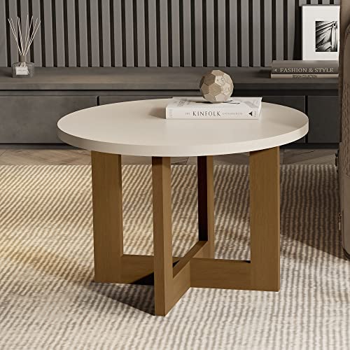 Conjunto Mesa de Centro e Lateral Redonda para Sala - Perola/Nature - Maite - TuttiCasa