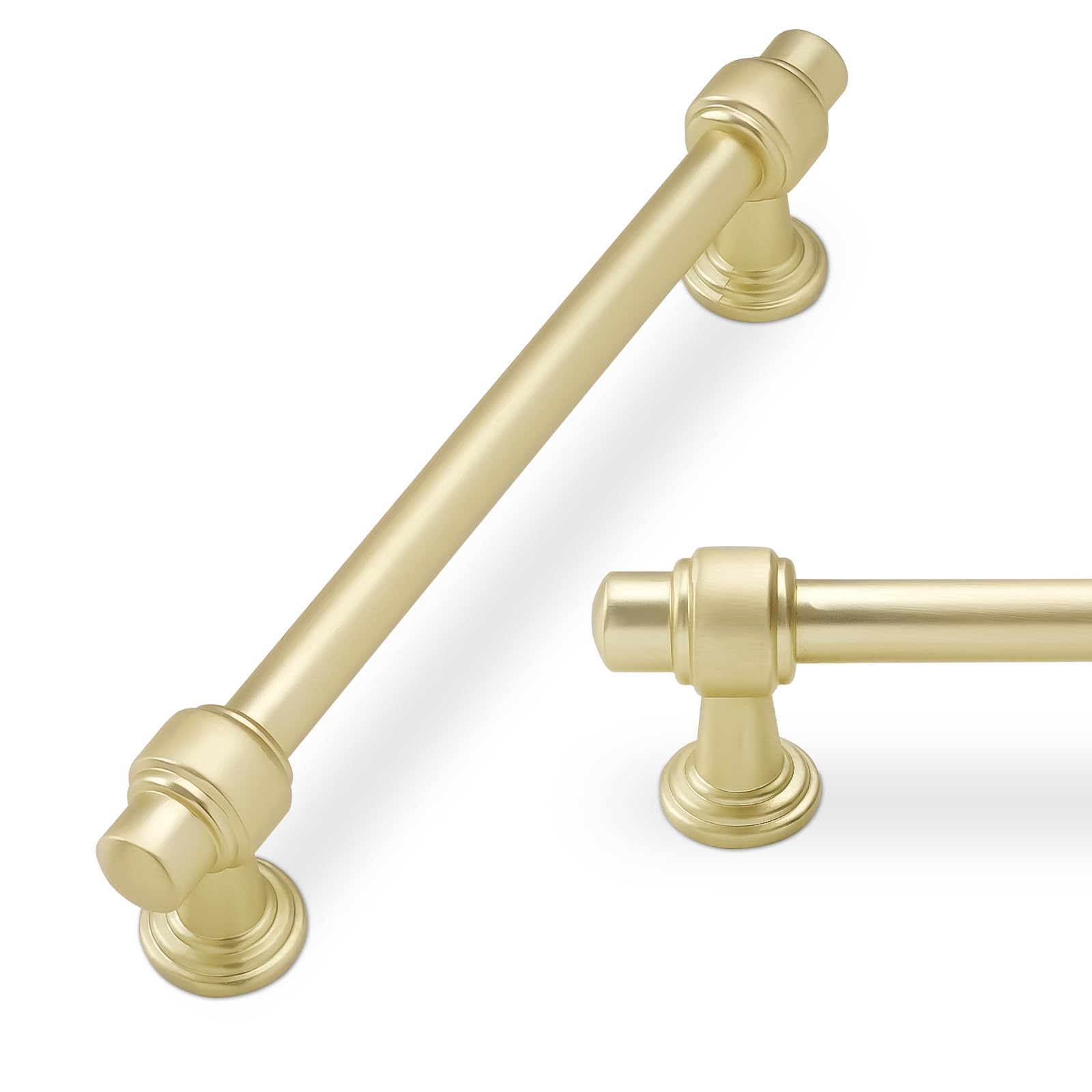 Paquete de 10 manijas de latón cepillado de 5 pulgadas (128 mm) para gabinetes de cocina, tiradores de cajones dorados, manijas de gabinete de cocina, manijas de cajón