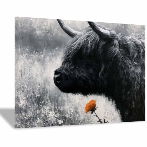 Vache des highlands toile de peinture artistique encadrée multicolore