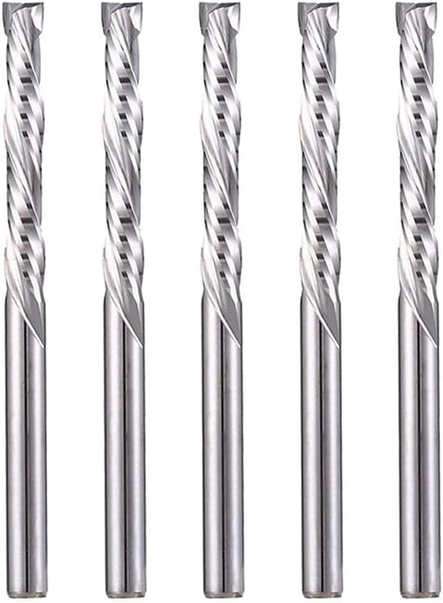 EU_HOZLY 3.175 x 22 mm Up & Down Cut Two Flutes Spiral Carbide Work Tool Cutter for CNC Router Compression Wood Bits Pack of 5