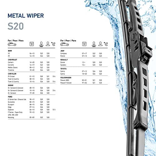 Image of Hella OE Quality 20 Inch All Seasons Streak-Free Rubber Standard Wiper Blade (Single Blade) fit select BMW Chevrolet Chrysler Dodge Ford Jeep Renault Toyota Volkswagen /9XW398114020